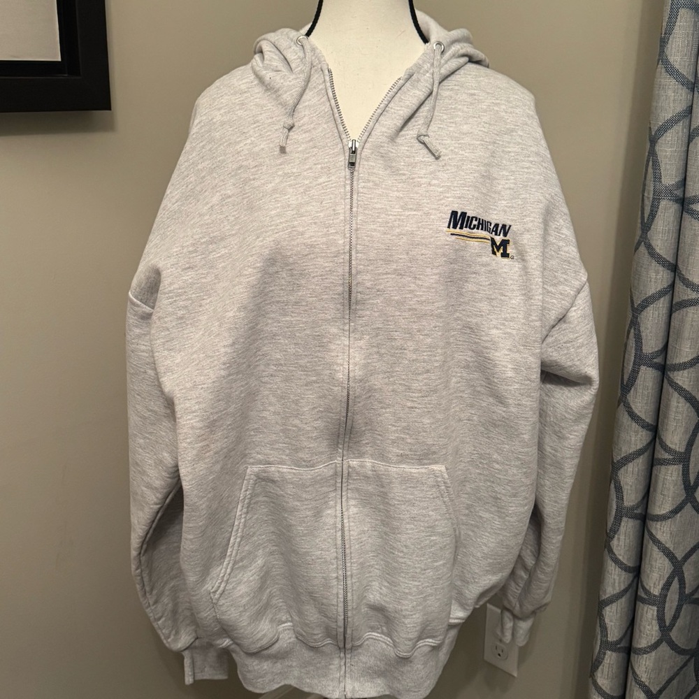 Michigan Wolverines Full Zip Hoodie Jerzees NuBlend Embroidered XL Gray‎